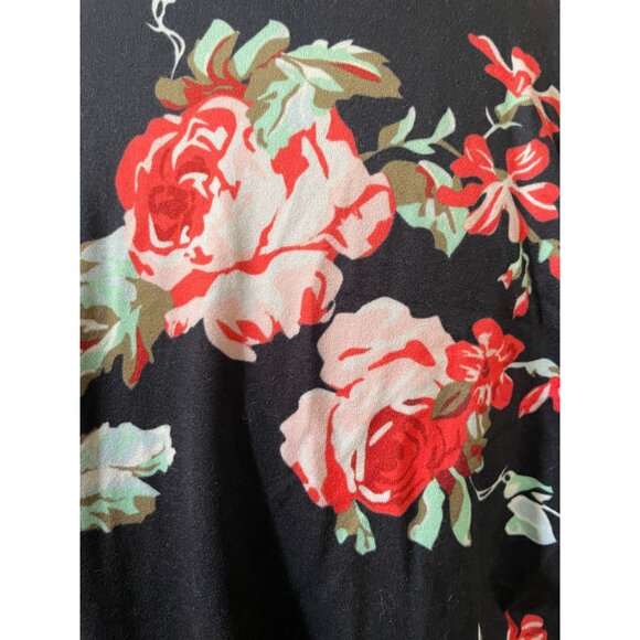 black floral draped lightweight long sleeve open cardigan small rose print - Picture 5 of 6